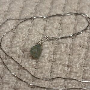 Aquamarine tiny pendant on Platinum Sterling Silver Chain